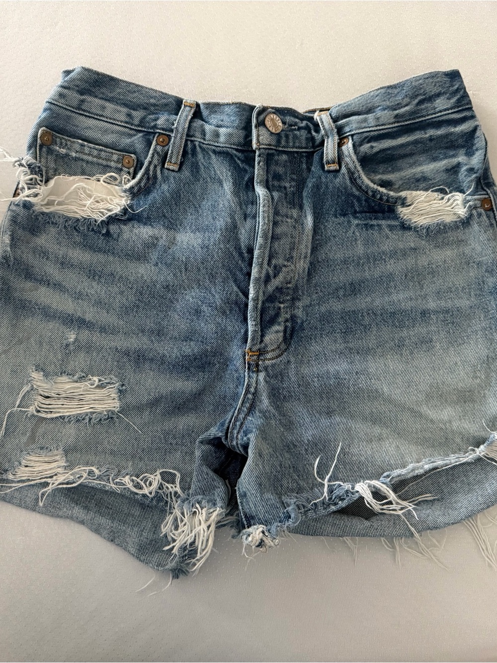 Agolde Distressed High-Waist Denim Shorts
